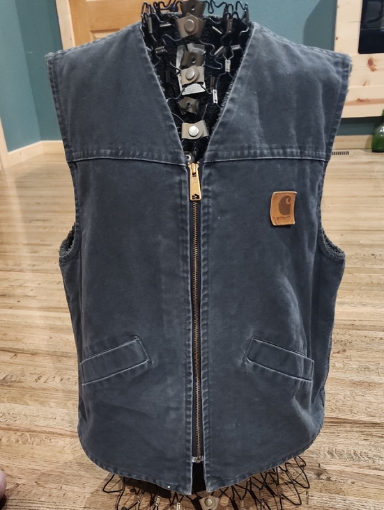 Carhartt Other - Vintage Carhartt Dark Blue Canvas Zip Vest with Leather Logo